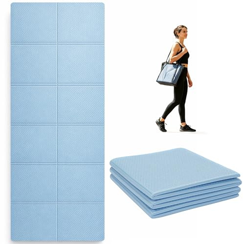 Shxing Reiseyogamatte faltbar, rutschfeste Yogamatte 4 mm, 183 x 61 cm, 530 g leicht, TPE Matte mit Tasche, für Yoga, Pilates, Hotel, Studio und Outdoor