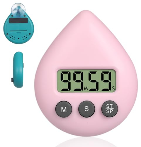 Digital Shower Timer Waterproof,Water Drop Shape Bathroom Clock,Magnetic Kitchen Timer & Toothbrush/Sauna Stopwatch,Energy Saving Digital Wall Clock for Efficient Use,Digital Wall Clock,Pale pink