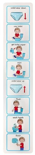 Schede per la pianificazione visiva del WC, aiuto visivo per imparare a usare il vasino, tabella adesiva per la routine del bagno, resistente all'acqua, con immagini speciali per bambini, ritardo del
