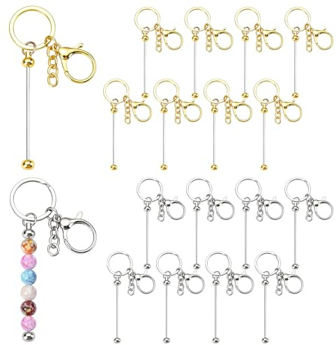 NCOALE 16 Stück Perlen Schlüsselanhänger Selber Machen, Blanko Gold Silber Metall Rohling Keychain Diy Schlüsselanhänger Basteln Set Universal Bag Charm für Handykette Perlen Anhänger Zubehör