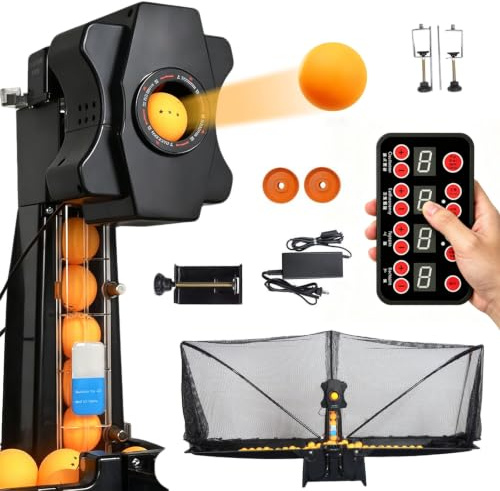 Table Tennis Robot with Automatic Ball Recycling, Ping Pong Robot Machine, 9 Spin Types, 300+ Ball Capacity, Multi-Point Training for Home Practice, Beginners & Families