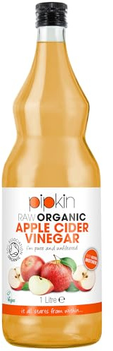 Pipkin Vinagre de Sidra de Manzana 100% Orgánico, Con Madre, Puro, Sin Refinar y Sin Filtrar, Vegano y Vegetariano, 1L (Frasco de Vidrio)