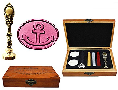 MNYR Anker Luxus-Holzkiste Bronze Metall Pfau Hochzeit Einladungen Geschenkkarten Papier Briefumschlag Siegellogo Wachssiegel Siegelstempel Wachsstempel Schmelzlöffel Stempel Holz Geschenkbox Kit