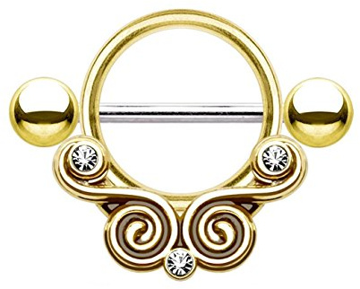 beyoutifulthings Wirbel ZIRKONIA Clear Brustwarzen-Piercing Intim-Piercing Brust-Piercing Edelstahl 1,6mm 14mm Gold Silber ROSÈ HÄMATIT