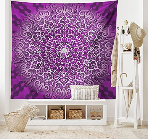 ABAKUHAUS Lila Mandala Wandteppich, Runde Wirbel Heilung Kosmos Wachstum Bild, aus Weiches Mikrofaser Stoff Wand Dekoration Für Schlafzimmer, 150 x 110 cm, Weiß Violett