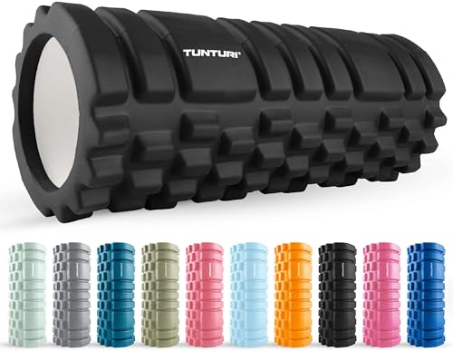 Tunturi Yoga Grid Foam Roller - fazienrolle rücken wirbelsäule - 33 cm lang in Schwarz- fitness rolle - Rücken rolle - Inkl. kostenlose Fitness-App
