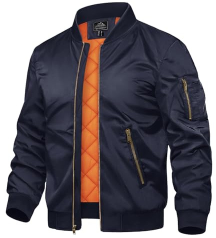 TACVASEN Herren Übergangsjacke Bomberjacke College Jacke Fliegerjacke Basic Freizeitjacke mit Reißverschlusstaschen