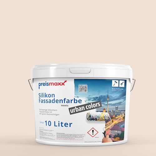 Preismaxx Fassadenfarbe Beige matt 10L - Silikonharz Außenfarbe Perlbeige | Regenschutz, Abperleffekt, wasserabweisend, schmutzabweisend
