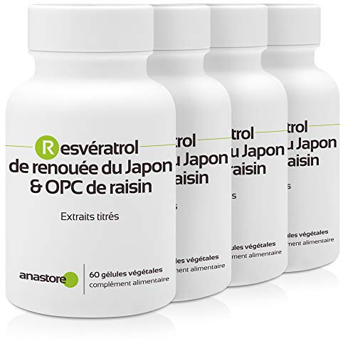 OPC DI UVA E RESVERATROLO * PACK 3+1 GRATIS * 60 mg / 240 capsule * Titolato al 95% di proantocianidine e al 50% di resveratrolo * Antiossidanti, Cardiovascolare (circolazione), Prostata.