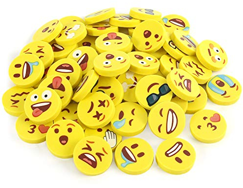 KOOGEL Runde Lachgesicht Radiergummis 60 Stück, Gelbe Radierer für Kinder, Mitgebsel Weihnachten, Adventskalender Füllung, Schulbelohnung und Partygeschenke