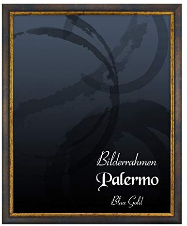 BIRAPA Palermo Bilderrahmen 50x70 cm Blau Gold - Antiker Goldener Rahmen im Vintage-Stil