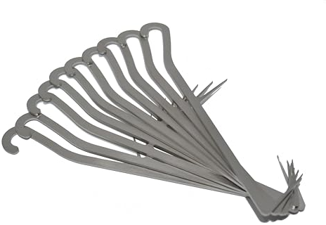 Oxnfeia® Räucherhaken 10 Stück - Fleischerhaken Edelstahl ideal zum Aufhängen, Metzgern, Räuchern, Grillen und Trocknen - Räucherhaken rostfrei, stabil & hochwertig - 12 mm & mit Holzbox