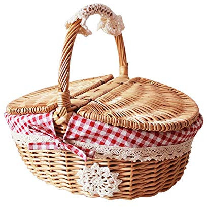 Outdoor-Picknickkorb mit großer Kapazität, Picknickkorb, rustikaler Stil, Weidenkorb, tragbarer Einkaufskorb mit Deckel für Picknicks, Camping, Wandern, Strand, Park, Picknickkörbe Set Geschenk für