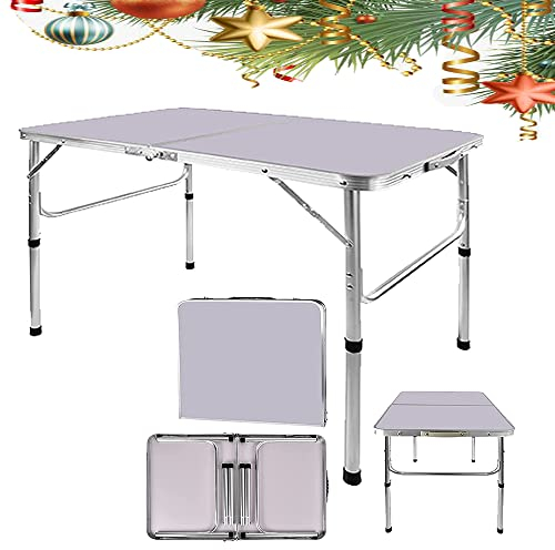 Tavolo pieghevole da picnic, 90 cm, in alluminio resistente, portatile, regolabile in altezza, leggero, per campeggio, con maniglia per il trasporto, per cucina, cena, catering, buffet e giardino (90