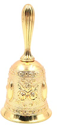 Alnicov Messing Handglocke,Vintage Metall Rufglocke Hochzeitsglocke Tempelglocke (Gold)