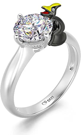 Jeulia Frauen Sterling Silber Ring Band Rundschliff 2.5 ct Zirkonia Ringe Hug Me Dinosaurier Cousin Damen Verlobungsring für Damen Hochzeitstag Geburtstag Schmuck (62（19.8）, Pterodaktylus)
