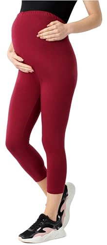 Be Mammy Dam 3/4 Bio-Bomull Graviditet Leggings BLV50-183 (Vinröd, XXL)