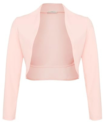 Bolero de manga larga para mujer, cárdigan festivo, chaqueta de hombro, top corto (700), Rosa., XXL Corto