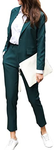 Minetom Tailleur Femme 2 Pièces Blazer Veste Formel Entreprise Bureau Travail Tailleur Pantalon Costumes Ensemble B Vert M