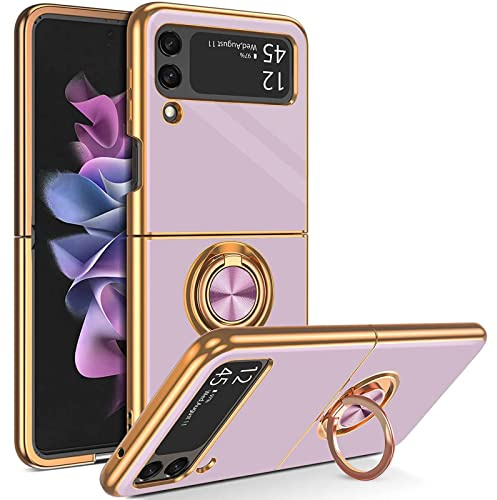 Phone Case for Samsung Galaxy Z Flip 4, Samsung Z Flip 4 5G Case 360°Rotatable Stand Ring Shockproof TPU Cover Protective Slim Phone Cover for Galaxy Z Flip 4, Purple