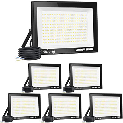 6PCS-300W Proyector LED Exterior IP66 Impermeable Focos Led Exterior 30000LM Potente Luces Led Exterior IP66 Impermeable Seguridad LED Floodlight Exterior para Terraza, Jardín, Patio, Parque, Garaje