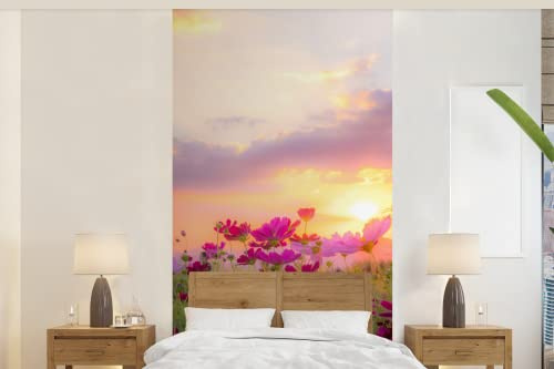 Papier peint Coucher de soleil - Fleurs - Rose - Nature - Vert Papier peint photo 120x240 cm Papier peint imprimé