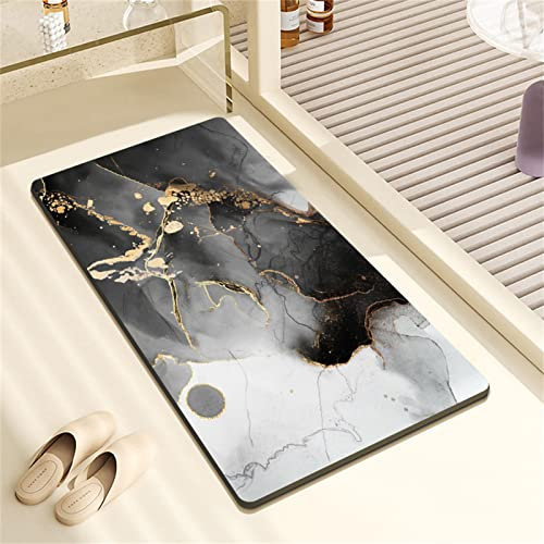 Lzryybz Tapis de Bain en Pierre diatomite antidérapant Anti moisissure sèche Rapide Douche à diatomées Fil d’Or marbre Absorbant Caoutchouc 60x90cm