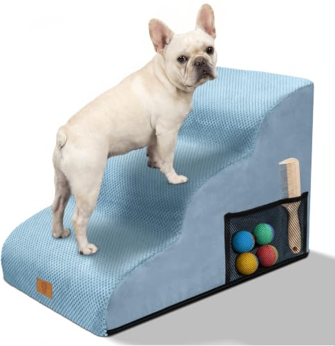 MASTERTOP Escalier pour Chien à 3 Marches, Mousse Haute Densité - Bleu Ciel