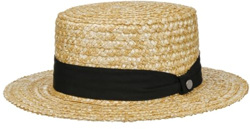 LIERYS Kreissäge Strohhut Naturfarbener Hut 100% Stroh Flache Krone Krempe Made in Italy Unisex Frühjahr Sommer Natur-schwarz S (54-55 cm)