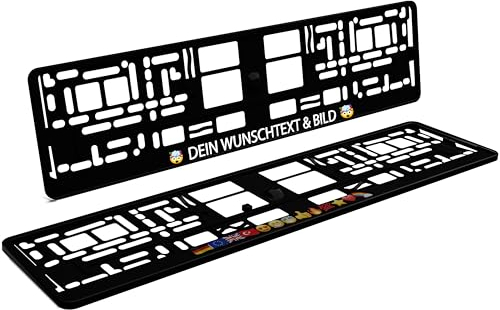 Bl4ckPrint - Kennzeichenhalter Personalisiert mit Wunschtext und Emojis - 2 Stück Kennzeichenrahmen für Auto - Wetterfest - Nummerschildhalter - KFZ-Kennzeichenhalter