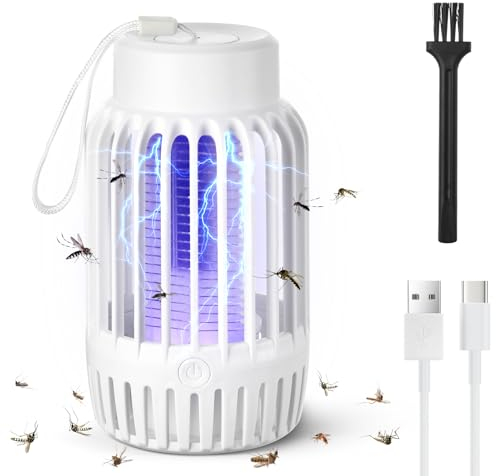 URAQT Antizanzare Elettrico, 2 in 1 Elettrica Anti-Zanzara Usb Ricaricabile, Lampada Anti Zanzara con Luce UV, Lampada Zanzare Esterno InternoLuce Led, per Cucina, Camera Letto, Ufficio(Bianco)