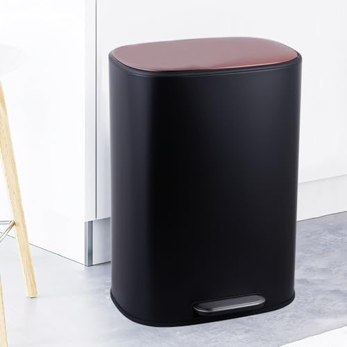 STARNINE Kitchen Bin 50L Stainless Steel Luxury Kitchen Bin Rose Gold Top Lid Pedal Dust Bin Rubbish Bin With Soft Closing Lid And Removable Inner Compartment (Black/Rose Gold Top)