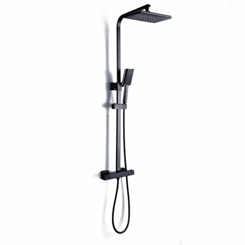 Duschsäule, Thermostat, höhenverstellbar, Regendusche, Handdusche, geeignet für Haus, Hotel, Badezimmer (schwarz)