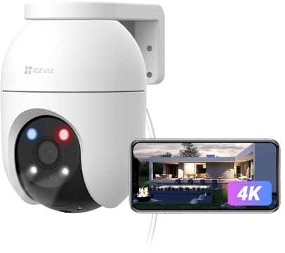 EZVIZ 4K Cámara Vigilancia WiFi Exterior 360°,8MP Cámara IP de Seguridad,Visión Nocturna a Color,Detección IA de Persona/Vehículo,Seguimiento Zoom Auto,Audio Bidireccional,Sirena,Alexa/Google,C8c(4mm)