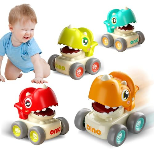 Afenau Spielzeug Autos, 4 Stück Aufziehauto mit Pfeift, Drücken und Los Auto Kinder Spielzeug, Baby Auto Spielzeug für Jungen und Mädchen, Geburtstagsgeschenk