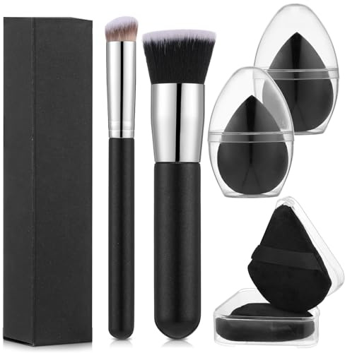 6 st foundationborste för flytande makeup, flytande foundationborste med makeupsvamp och puff för foundation, pulver, rouge och concealer