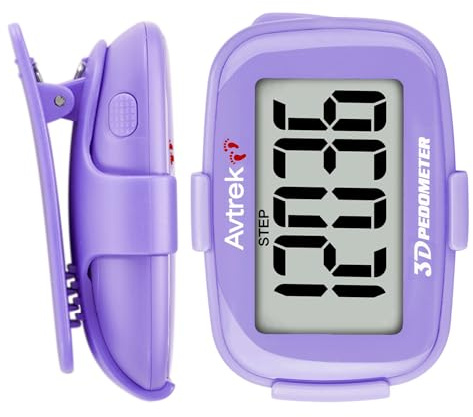AVTREK Compteur de Pas 3D précis pour la Marche écran géant podomètre numérique pour la Course avec Affichage du Temps et rétroéclairage LED (Violet)