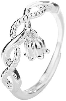 Niaspi Infinity Lily Flower Ring for Women Hypoallergenic Cute Lily of the Valley Floral Drop Dangle Stacking Ring Adjsutable Twisted Eternity Wedding Promise Ring Jewelry Gifts