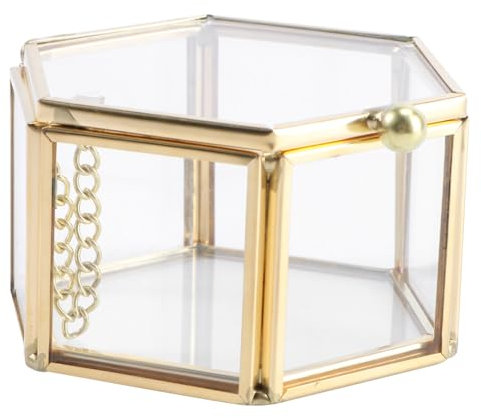 TINEASUR Glas Ringbox Mini Geometrische Sechs-seitige Schmuckbox Flip-top Ringaufbewahrungsbox Kleine Schmuckschatulle Zarter Ringhalter Schmuckkästchen