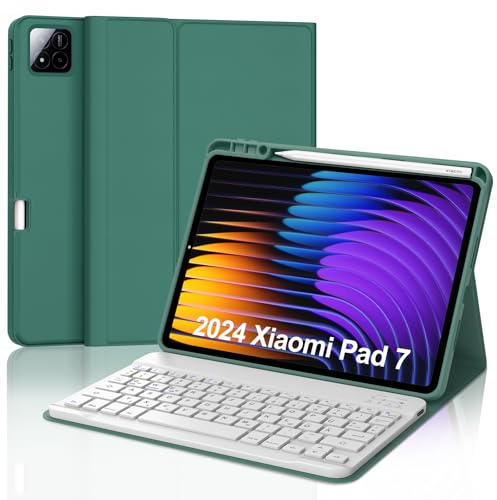 WINCHKING Funda con teclado para Xiaomi Pad 8/8 Pro 11.2, funda magnética extraíble teclado para Xiaomi Pad 7/8 11.2 pulgadas, teclado italiano QWERTY Layout, verde oscuro