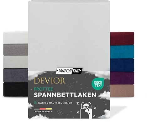 Devior Frottee Winter Spannbettlaken, Weiß, 90x200–100x200 cm – Kuscheliges Frottee Bettlaken 160 g/m² aus Baumwolle für Matratzen bis 22 cm Höhe – Oeko-TEX Made in Green Zertifiziert