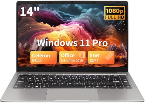 MOREPC Laptop 14,Notebook Portatile Leggero, Celeron N4120, 8GB RAM DDR4,Pro,Include una Pellicola Protettiva per Tastiera in Layout Italiano, Ideale per Studio e Lavoro (8GB+256G SSD)