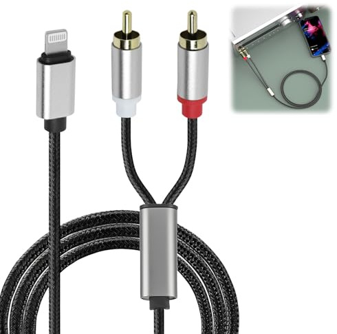 Câble RCA pour phone, Câble Light vers RCA, Adaptateur RCA Audio Auxiliaire Stéréo pour Phone 13/Pro/Pro Max/Mini/12/11/XS/X/8/7/pad avec port Light à des appareils avec port RCA (Longueurs - 1M)