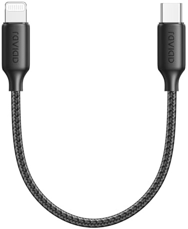 RAVIAD Câble USB C vers Lightning 0.3M [Certifié MFi] Câble USB C iPhone | Chargeur Rapide Power Delivery Fil Lightning USBC pour iPhone 14 13 12 11 Pro Max Mini XR XS Max X 10 8 7 SE 2020, iPad -Noir