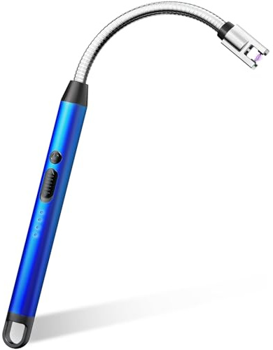 VEHHE Accendino Elettrico Ricaricabile USB con Gancio per Appendere, Accendini Antivento Senza Fiamma a Lunga Portata con Blocco di Sicurezza per Campeggio, Feste e Barbecue (blu)