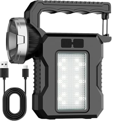 Lampe torche solaire LED rechargeable, lampe de poche d'extérieur haute puissance, lanterne de camping multifonction pour randonnée, voyage, aventure et urgences, 8 x 3,5 x 13,5 cm