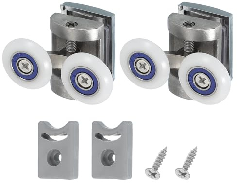 sourcing map 25mm Shower Door Rollers, Sliding Shower Doors Wheels 304 Stainless Steel Top Wheels with Anti-Collision Block & Screws for Glass Doors 6mm Silver 2 Pcs
