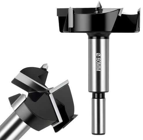 Flintronic Forstner borrbit, 60 mm, Forstner borrbits, uppgraderad version med 3 skäreggar, runda skaft för trä, lövträ, fiberskivor