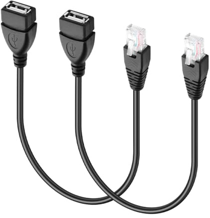 Orivin Lot de 2 câbles d'extension réseau RJ45 mâle vers USB femelle, connecteur de transmission de signal haut débit, noir, 30 cm