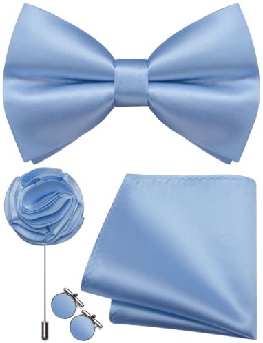 Ailisus Herren-Fliege und Einstecktuch, Manschettenknöpfe, Anstecknadel-Set, Seide, vorgebundene Fliege, verstellbar, Hochzeit, Party, Business